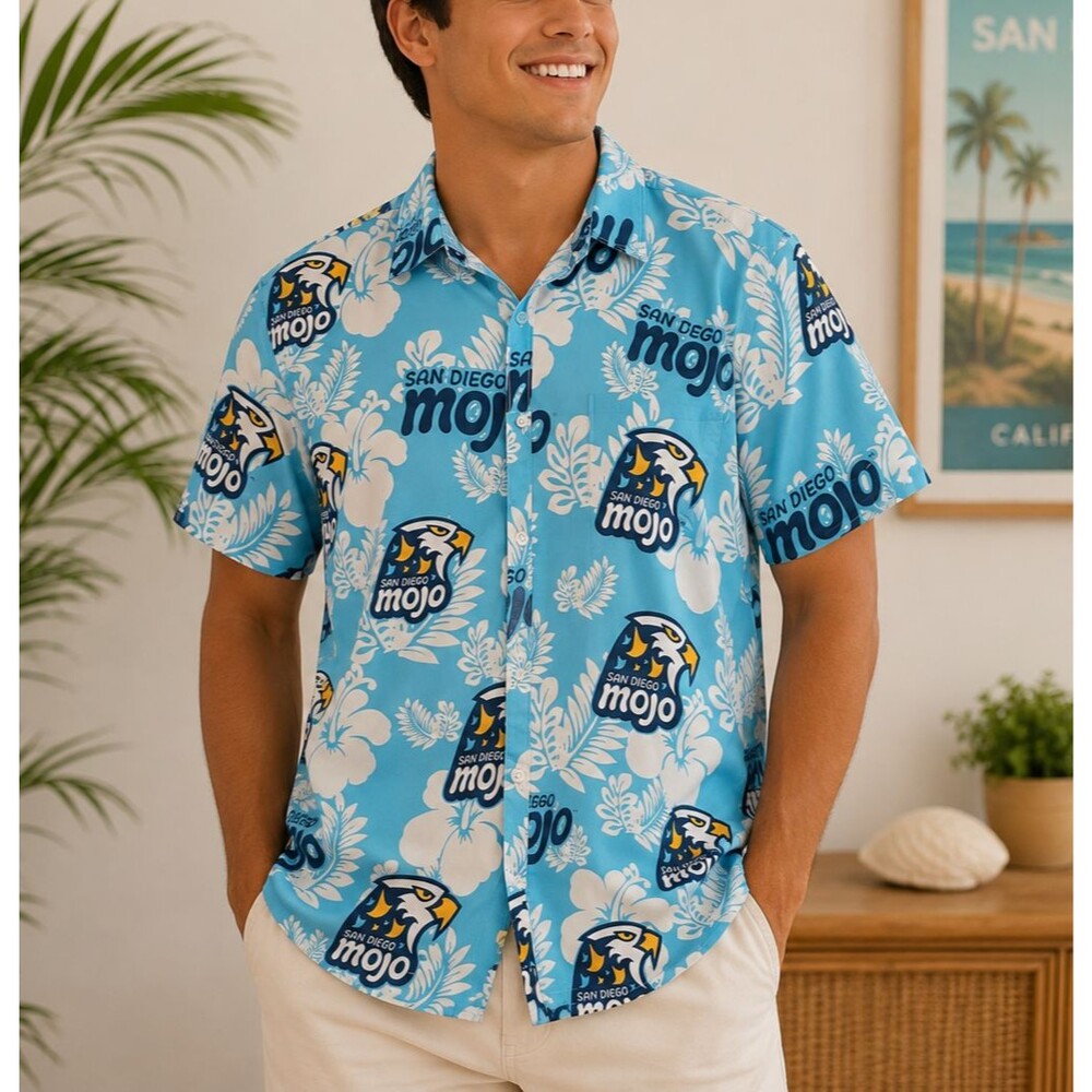 San Diego Mojo Men's Hawaiian Button Up Shirt Blue Aloha Eagle Floral XL